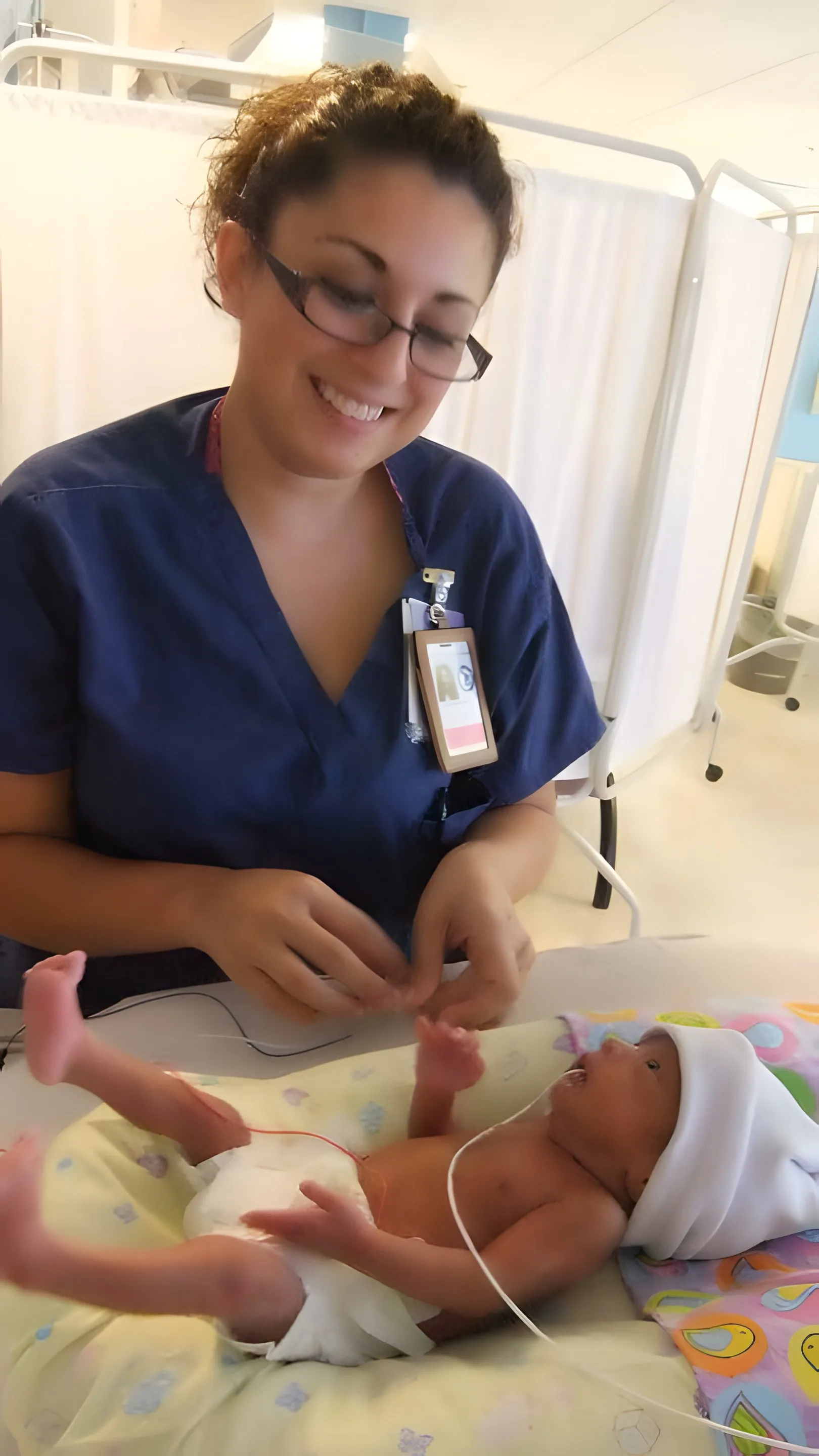 Adriana Park as a NICU nurse, caring for a premature newborn on a warmer